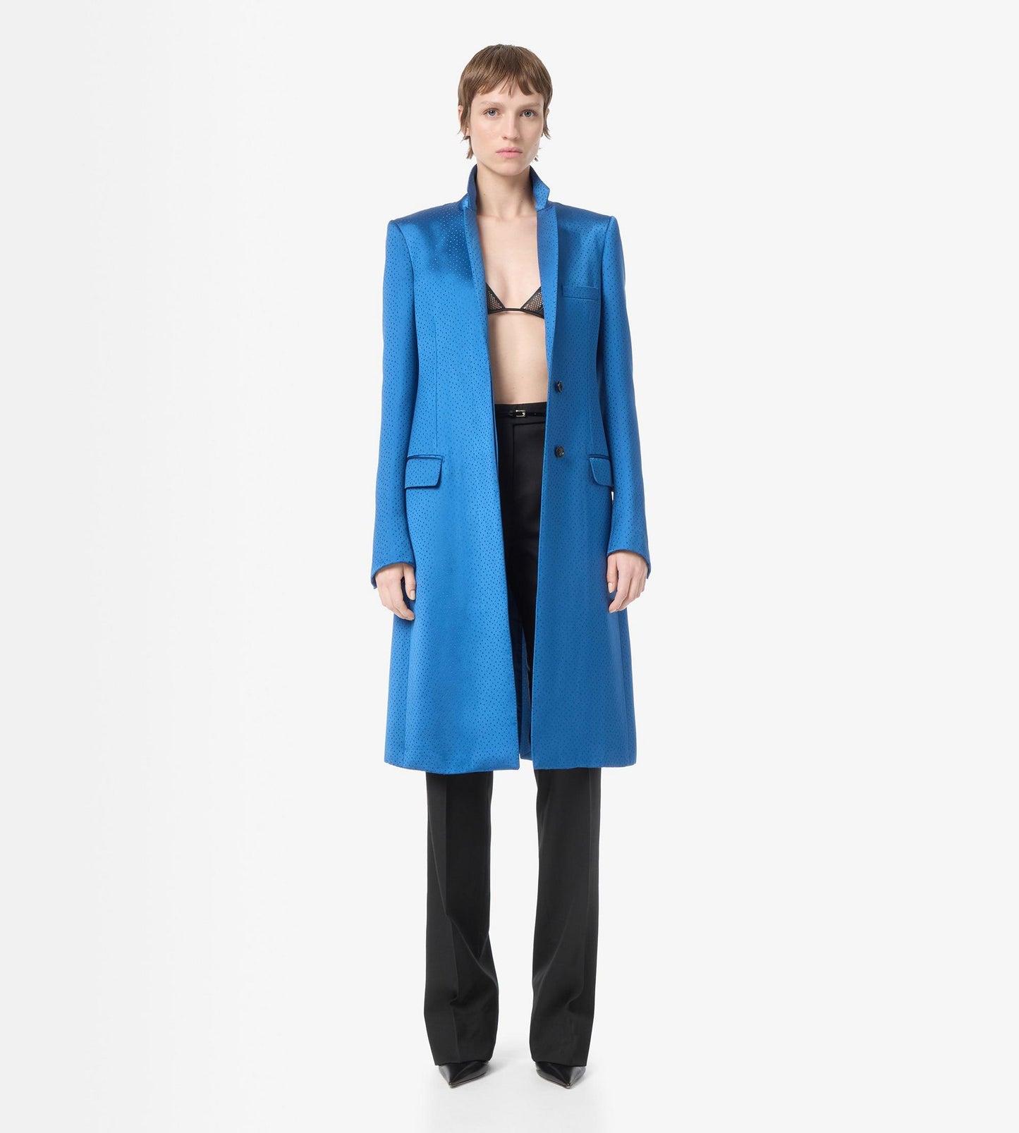 Polka Dot Silk Blend Single Breasted Coat