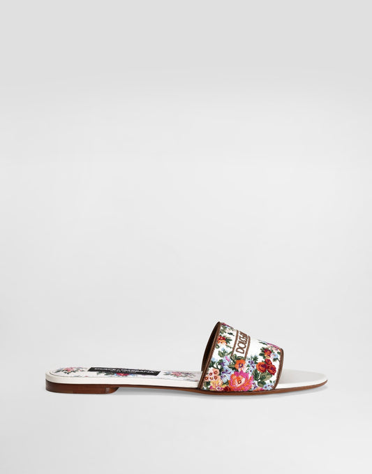 Nappa leather flat slippers with embroidery