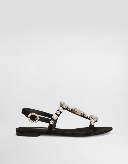 Satin sandals with gemstone embellishment