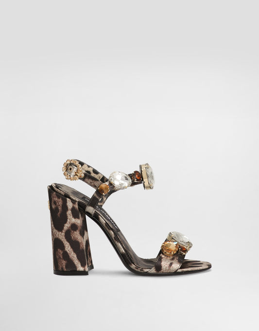 Satin sandals with gemstone embellishment