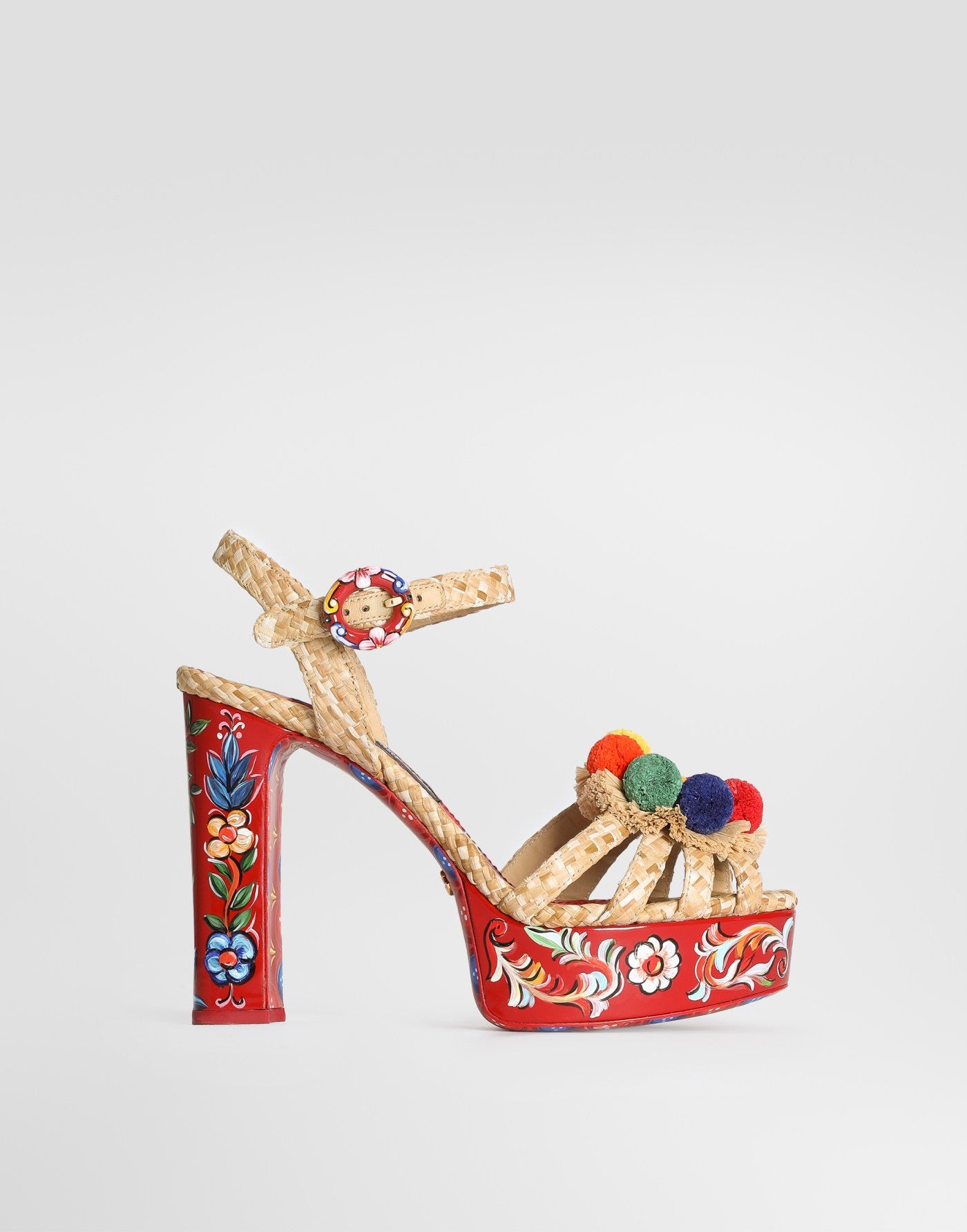 Raffia platform sandals with embroidery