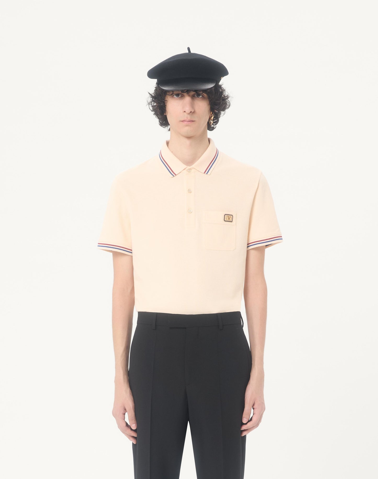 Cotton Piqué Polo Shirt With Vlogo Patch