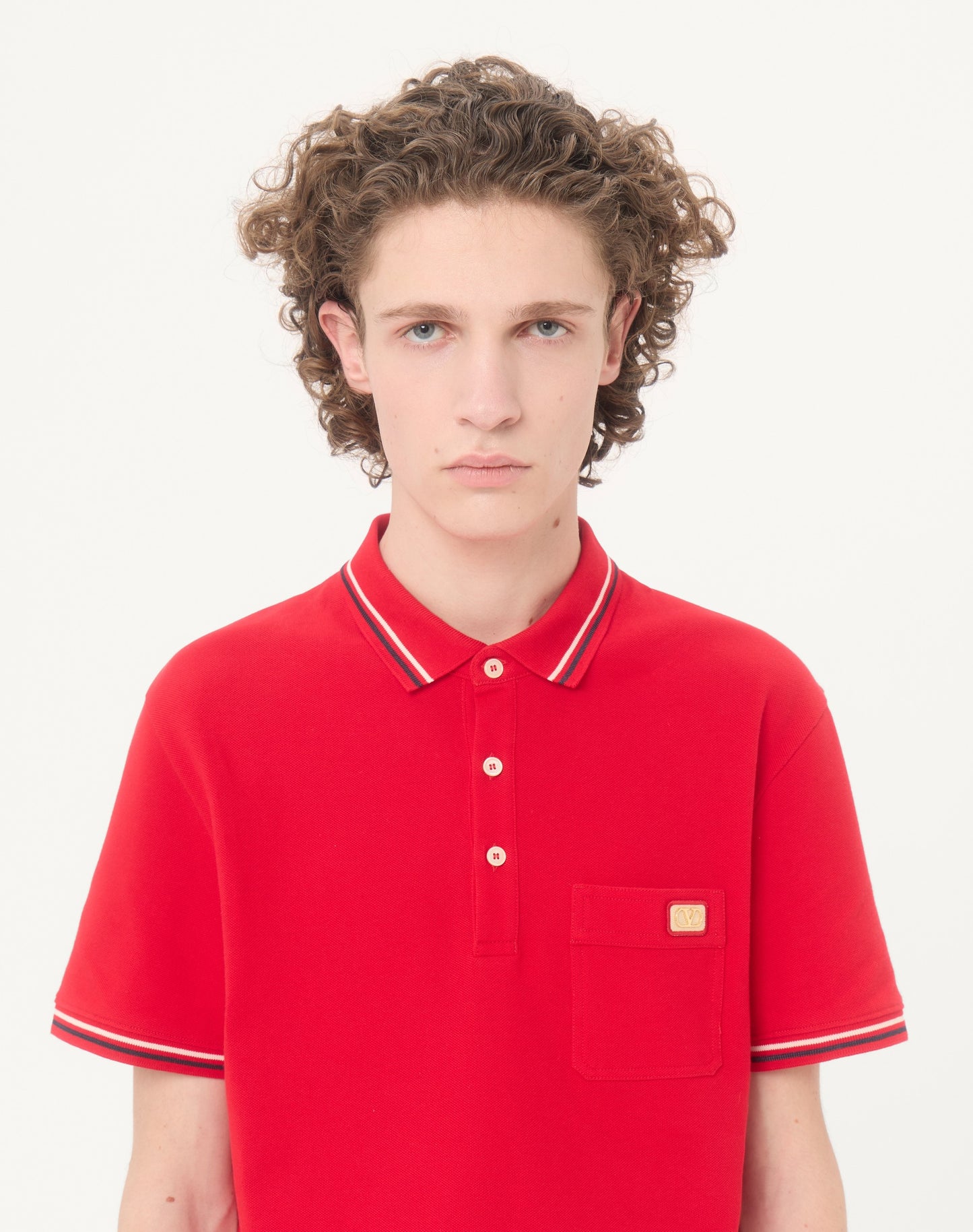 Cotton Piqué Polo Shirt With Vlogo Patch