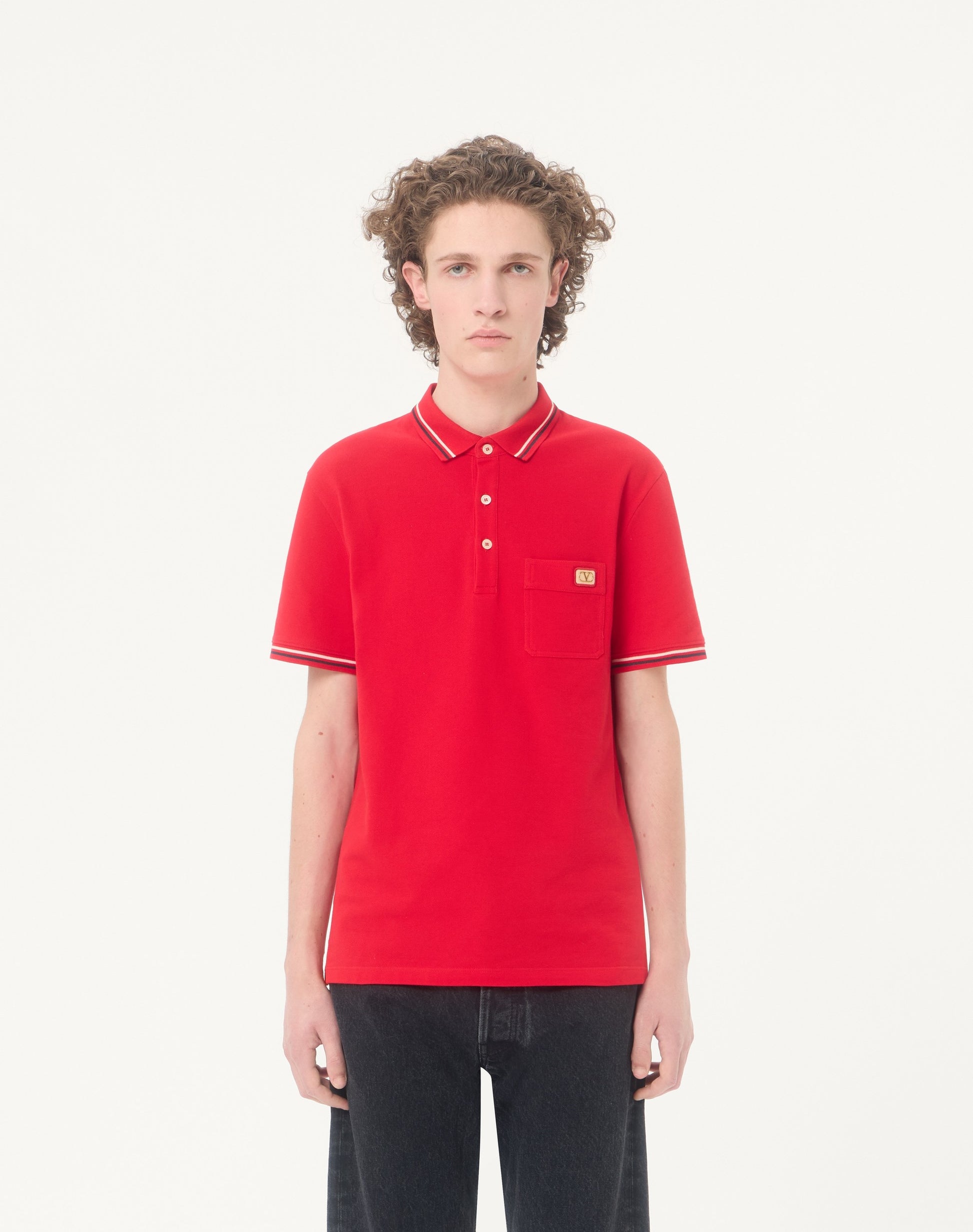 Cotton Piqué Polo Shirt With Vlogo Patch
