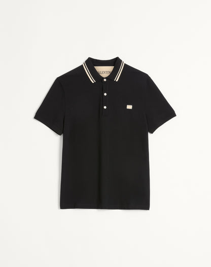 Cotton Piqué Polo Shirt With Vlogo Patch