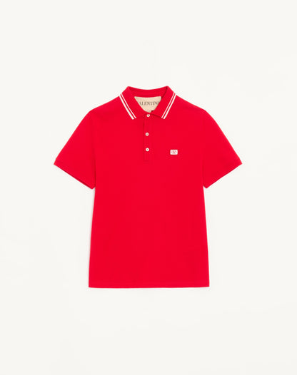 Cotton Piqué Polo Shirt With Vlogo Patch