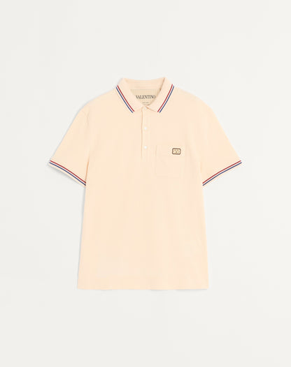 Cotton Piqué Polo Shirt With Vlogo Patch