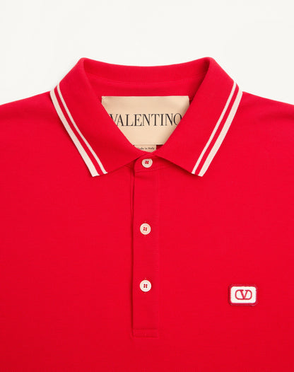 Cotton Piqué Polo Shirt With Vlogo Patch