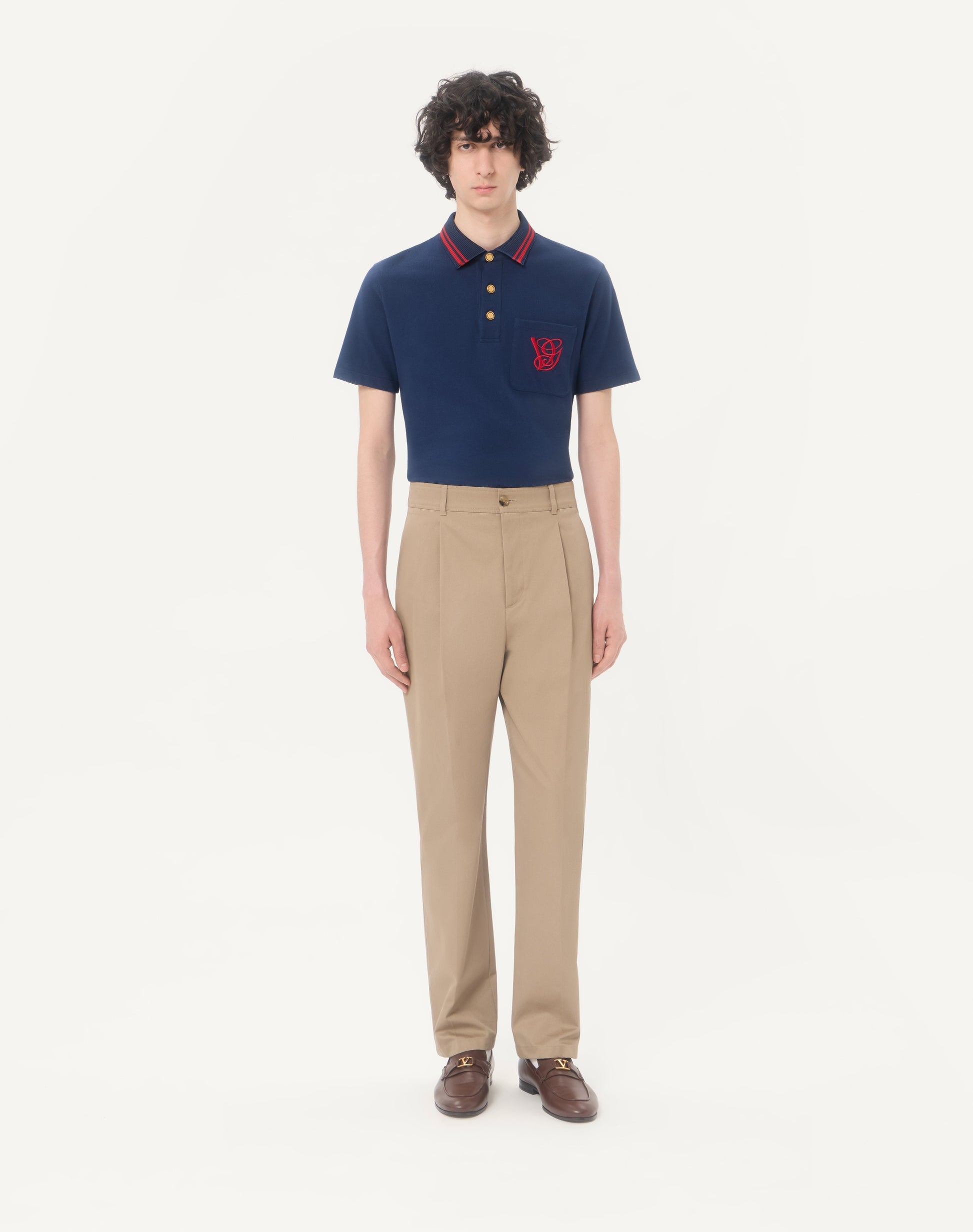 Cotton Piqué Polo Shirt With Vg Embroidery