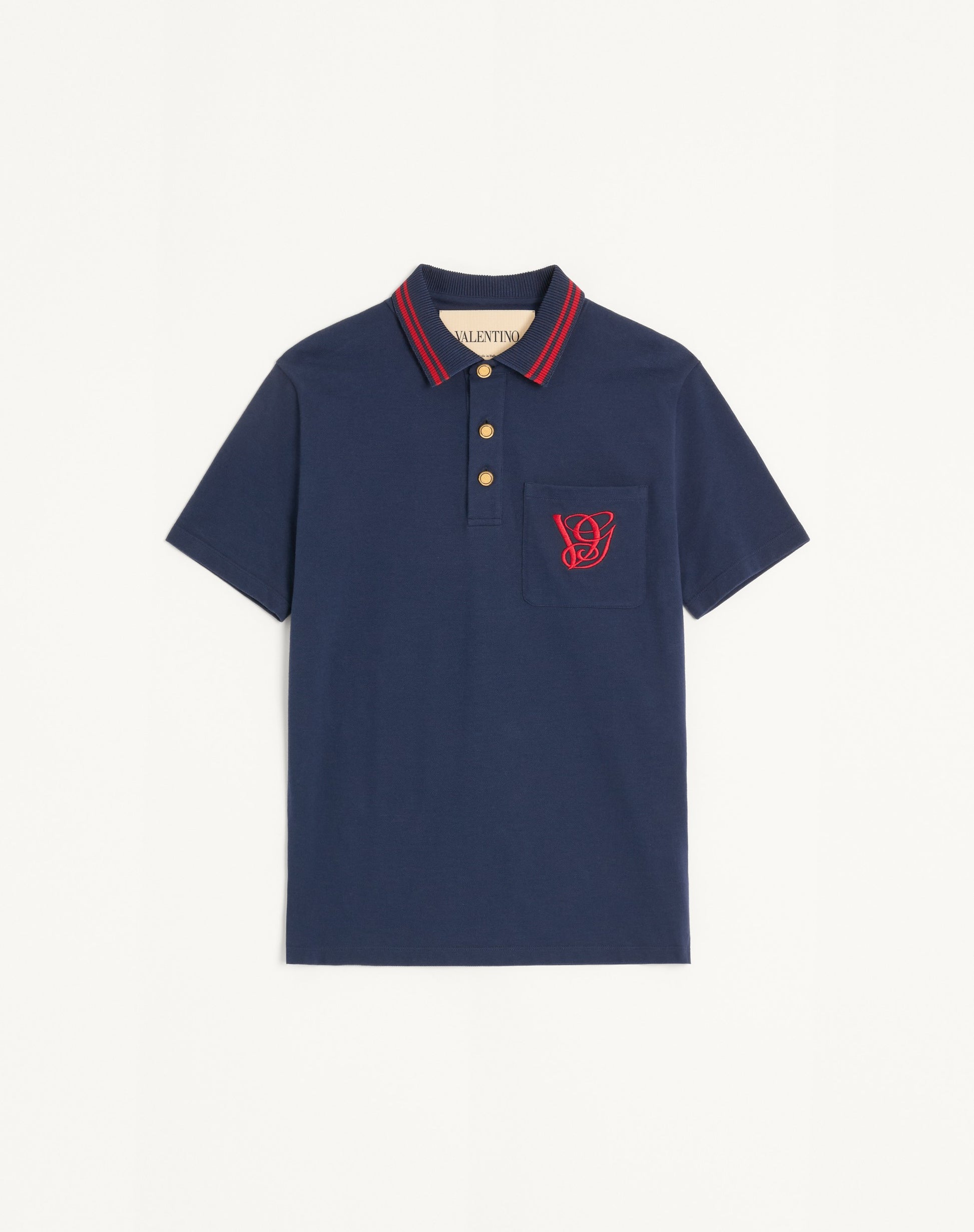Cotton Piqué Polo Shirt With Vg Embroidery