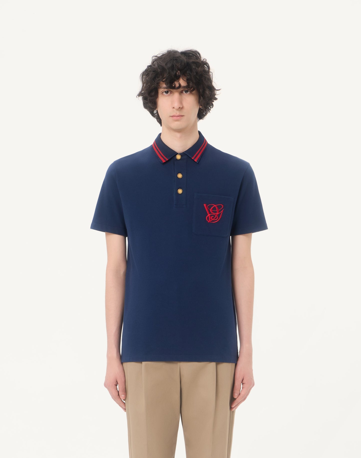 Cotton Piqué Polo Shirt With Vg Embroidery