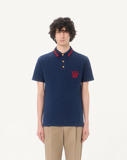 Cotton Piqué Polo Shirt With Vg Embroidery
