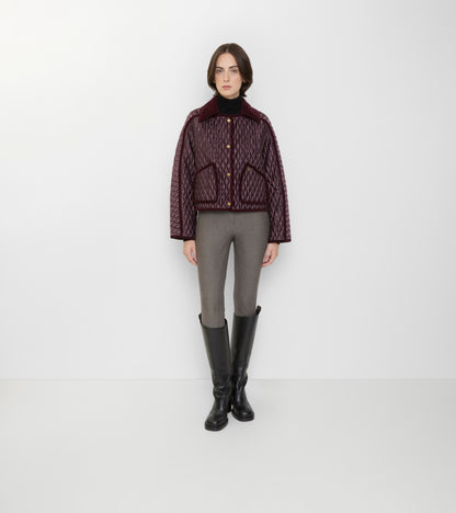 Cropped Quilted Nylon Floriston Jacket in Mahogany brown