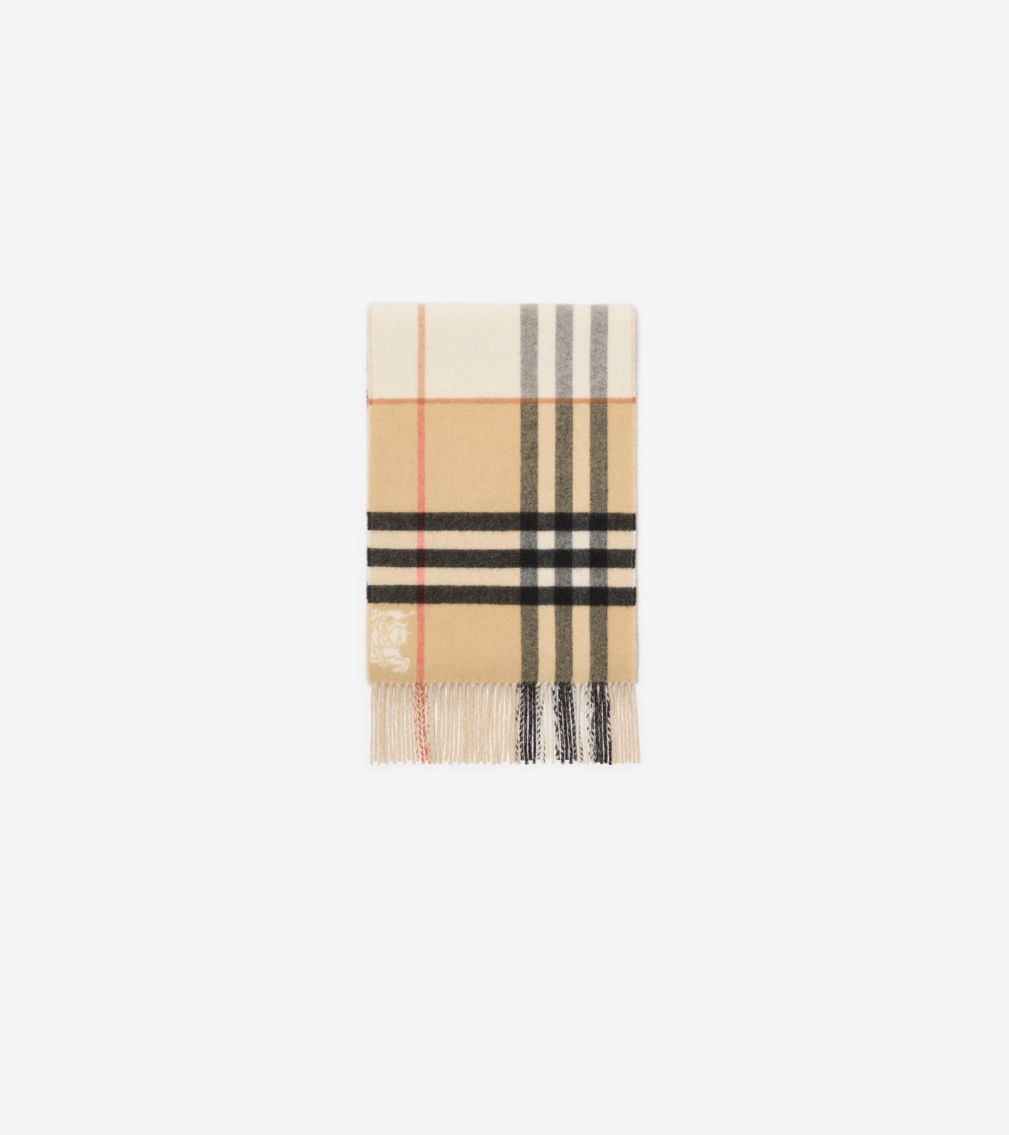 Contrast Check Cashmere Scarf in Sand beige/pebble white