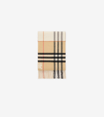 Contrast Check Cashmere Scarf in Sand beige/pebble white