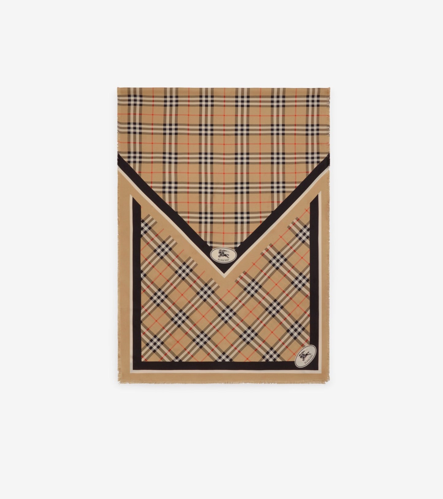 Check Knight Stamp Silk Scarf in Sand beige