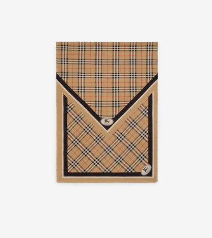 Check Knight Stamp Silk Scarf in Sand beige