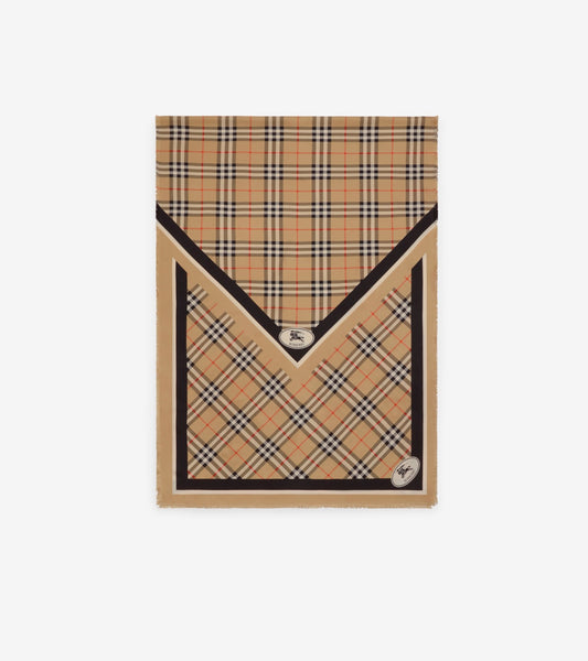 Check Knight Stamp Silk Scarf in Sand beige