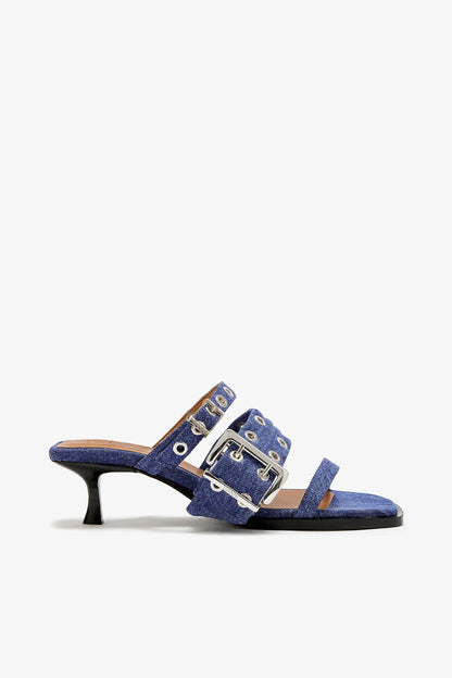 Buckle Strap Mule in Denim