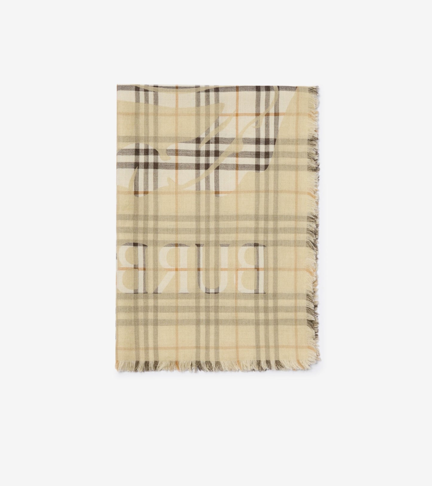 Wide Knight Check Wool Silk Scarf in Pebble white