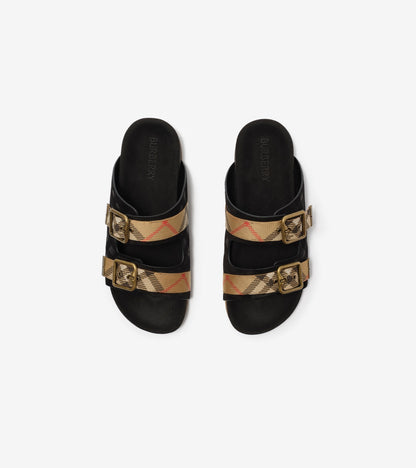 Check Suede Urchin Sandals in Black