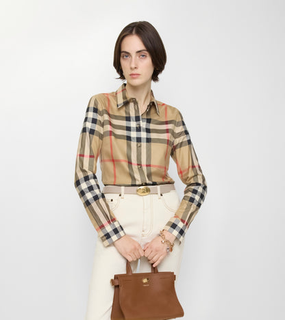 Slim Fit Check Cotton Shirt in Archive beige