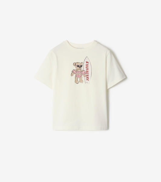 Surfer Bear Cotton T-shirt in Chalk white