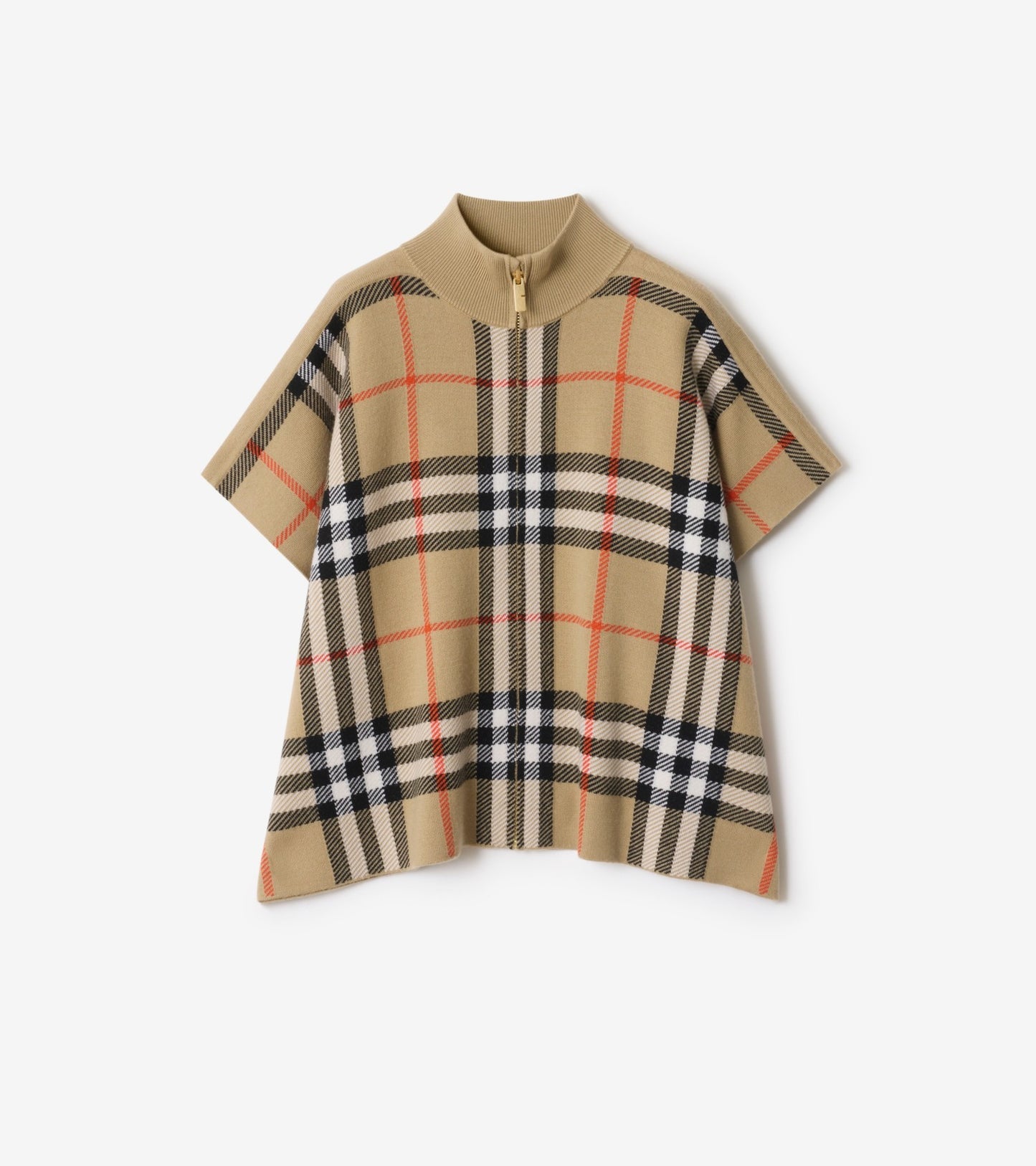 Reversible Check Wool Cape in Sand beige