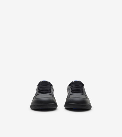 Leather and Check Terrace Sneakers in Black/wave blue