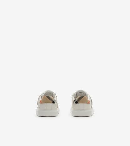 Check and Leather Sneakers in Sand beige - Children