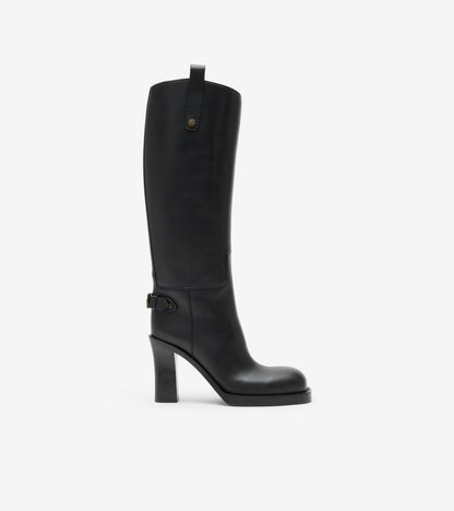 Leather Cavalier Heel Boots in Black