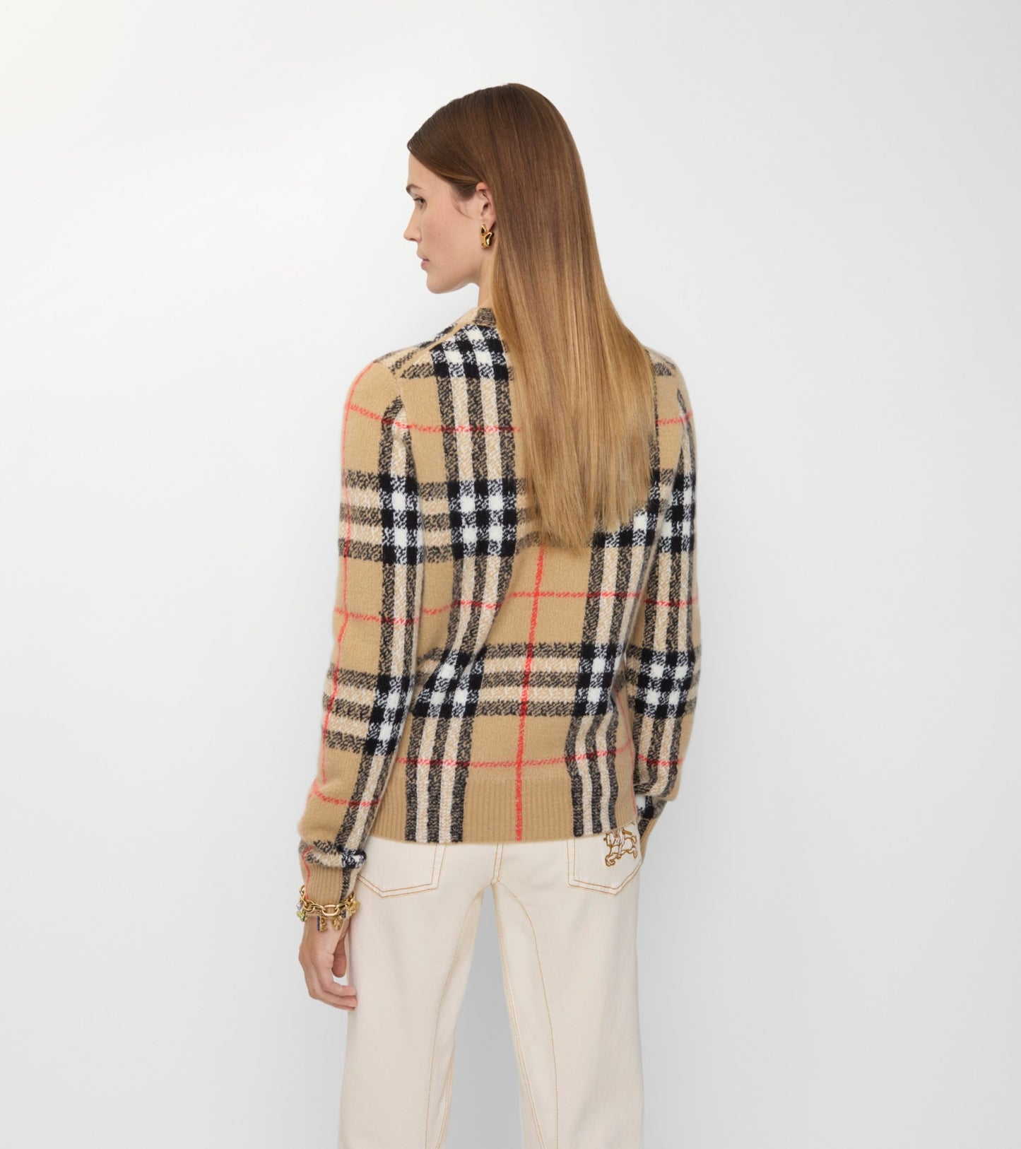 Check Cashmere Wool Sweater in Sand beige