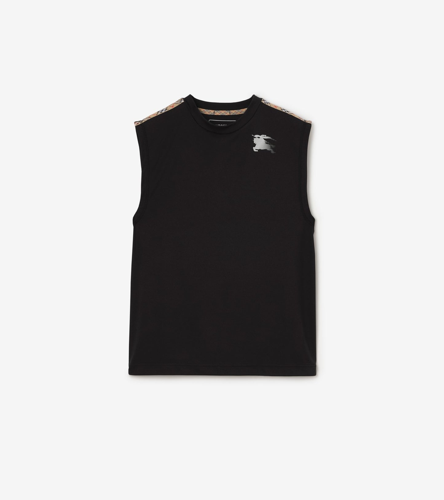 Check Trim Jersey Tank Top in Black