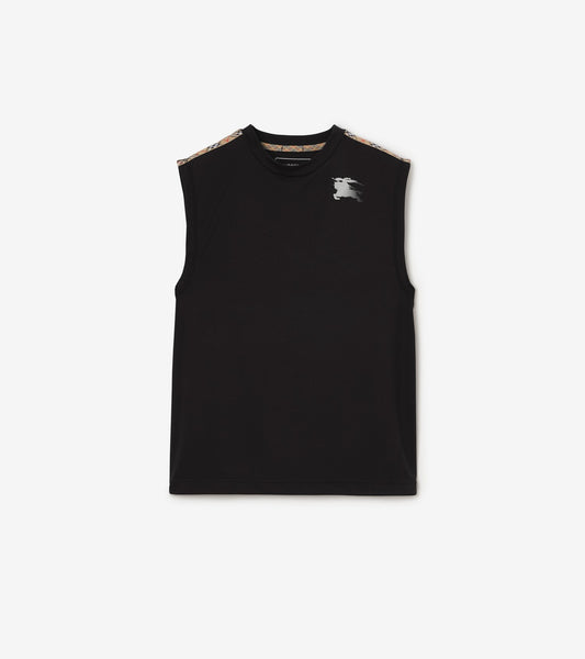 Check Trim Jersey Tank Top in Black