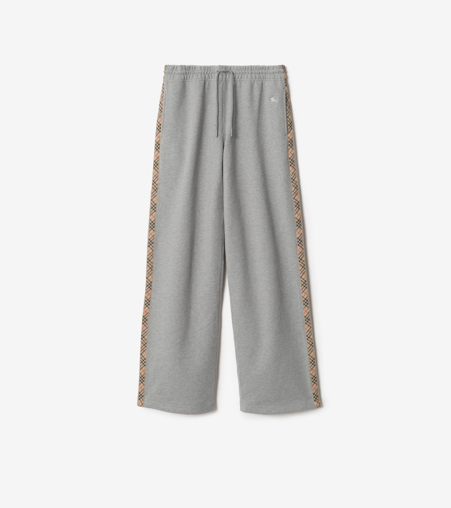 Check Trim Cotton Track Pants in Pale grey melange