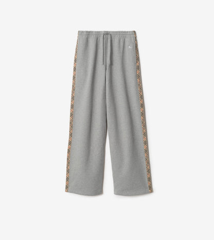 Check Trim Cotton Track Pants in Pale grey melange