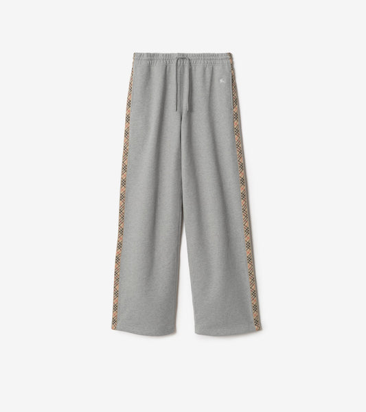 Check Trim Cotton Track Pants in Pale grey melange