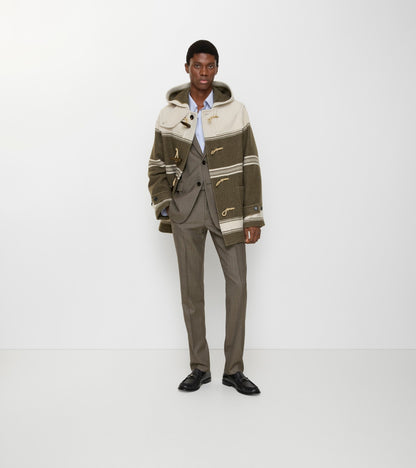 Sharkskin Wool Tailored Trousers in Soil brown/calico beige