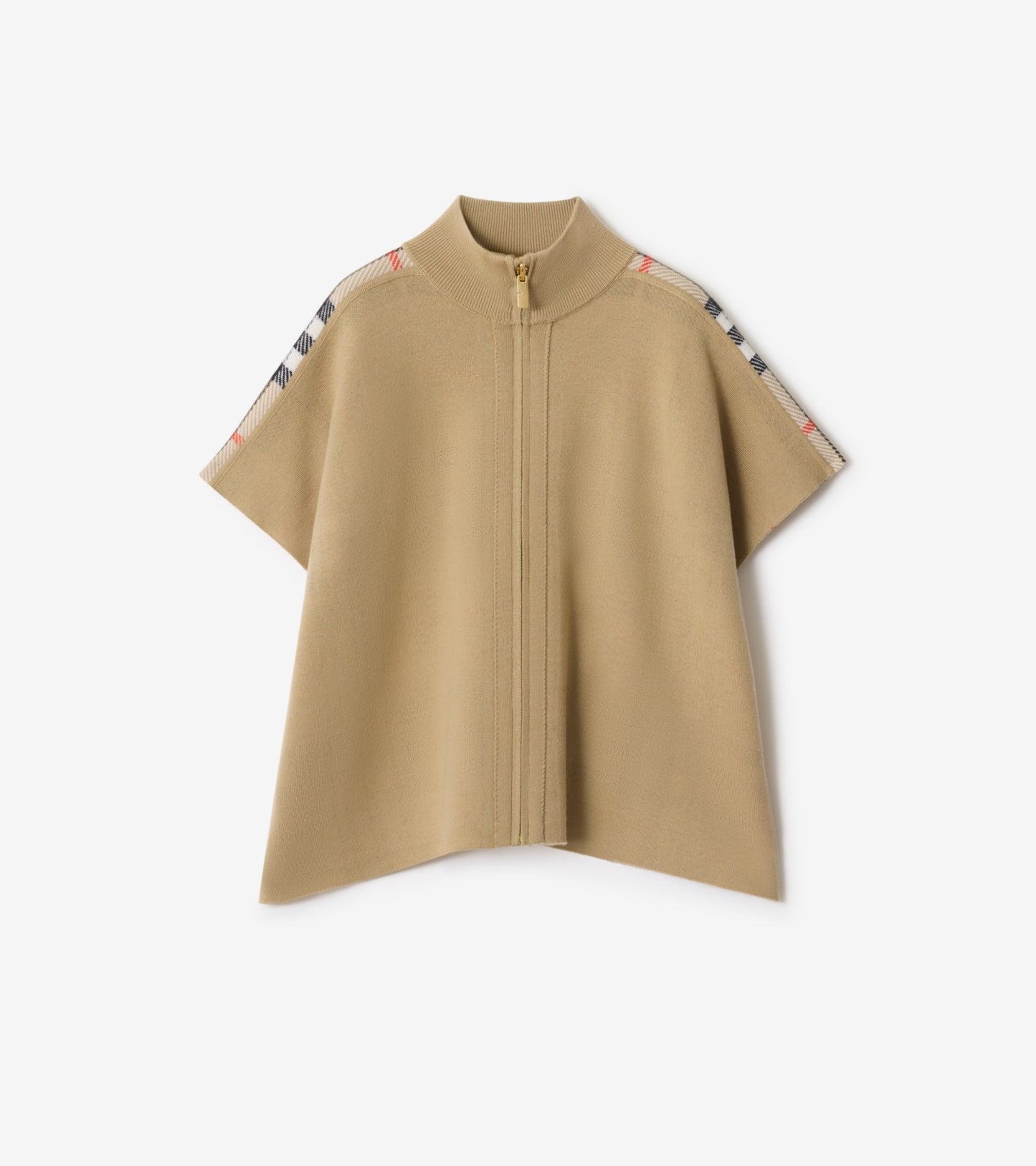 Reversible Check Wool Cape in Sand beige