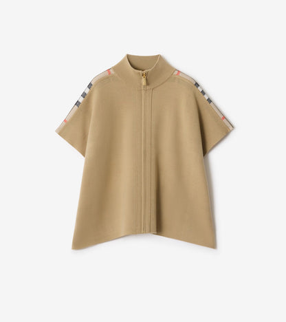 Reversible Check Wool Cape in Sand beige