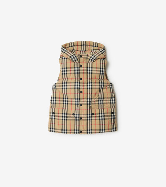 Check Nylon Puffer Gilet in Sand beige