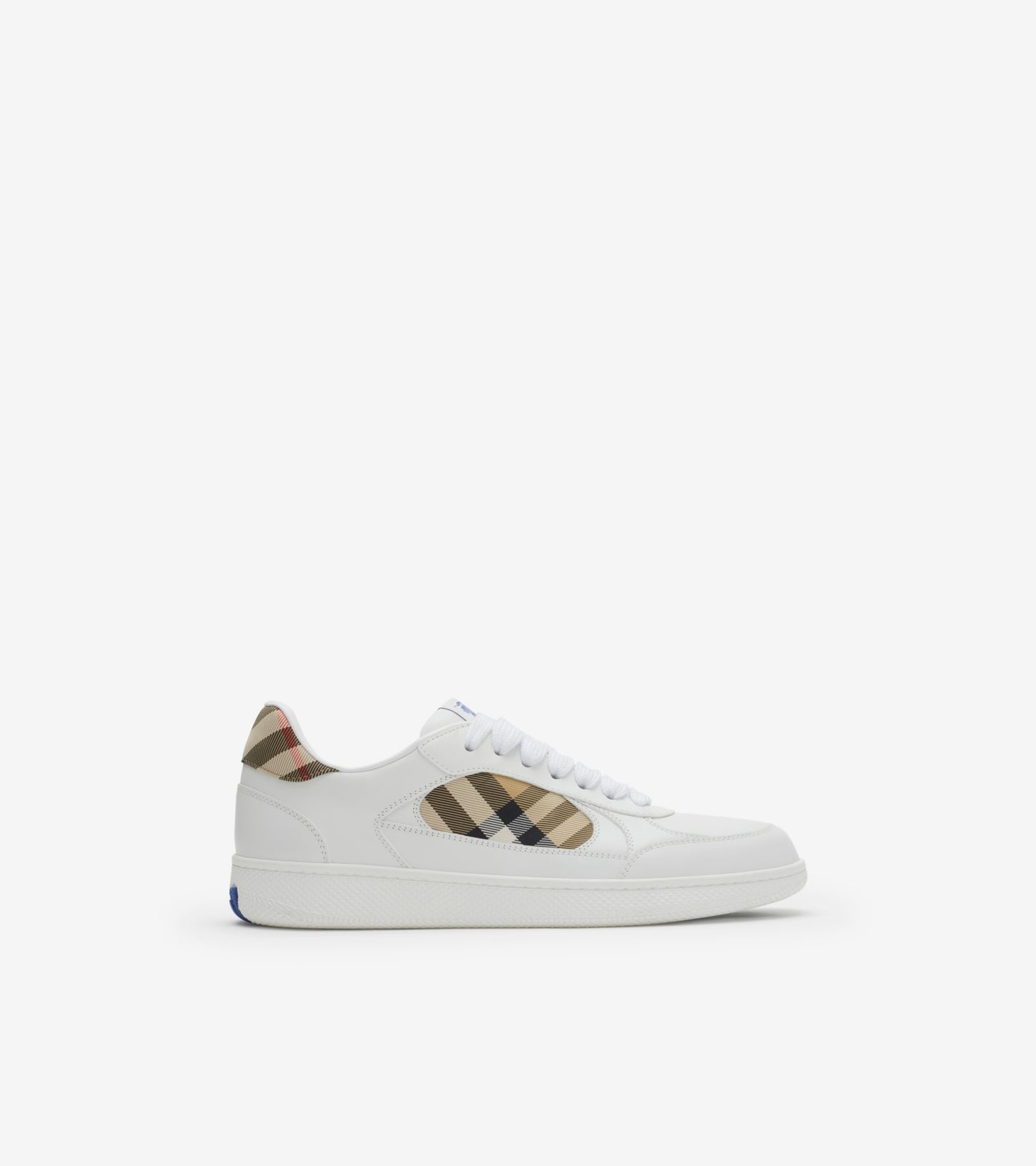 Leather and Check Terrace Sneakers in Black/wave blue