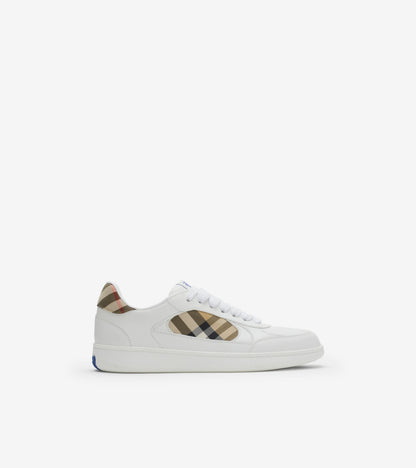 Leather and Check Terrace Sneakers in Optic white/cornflower blue