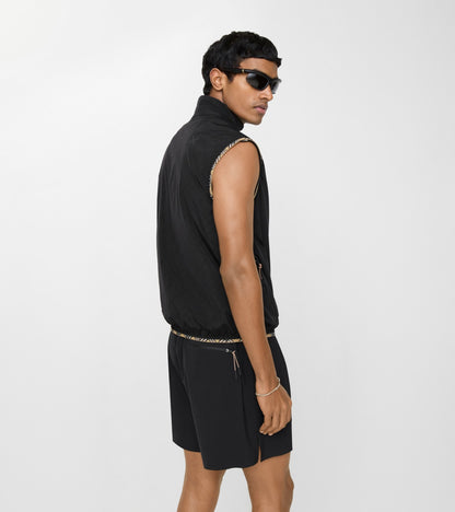Check Trim Nylon Gilet in Black