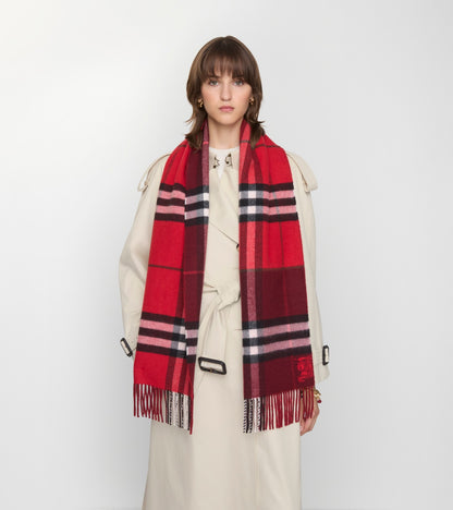 Contrast Check Cashmere Scarf in Post red/oxblood red