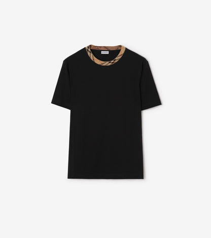 Check Trim Cotton T-shirt in Navy