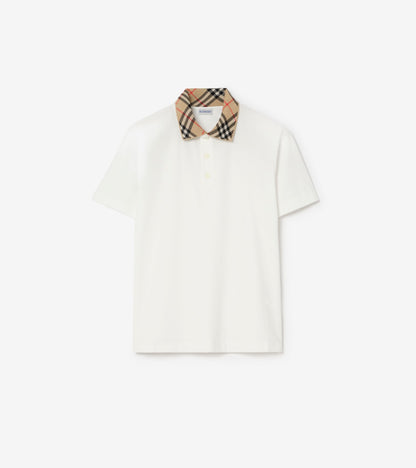 Check Collar Cotton Polo Shirt in Clove brown