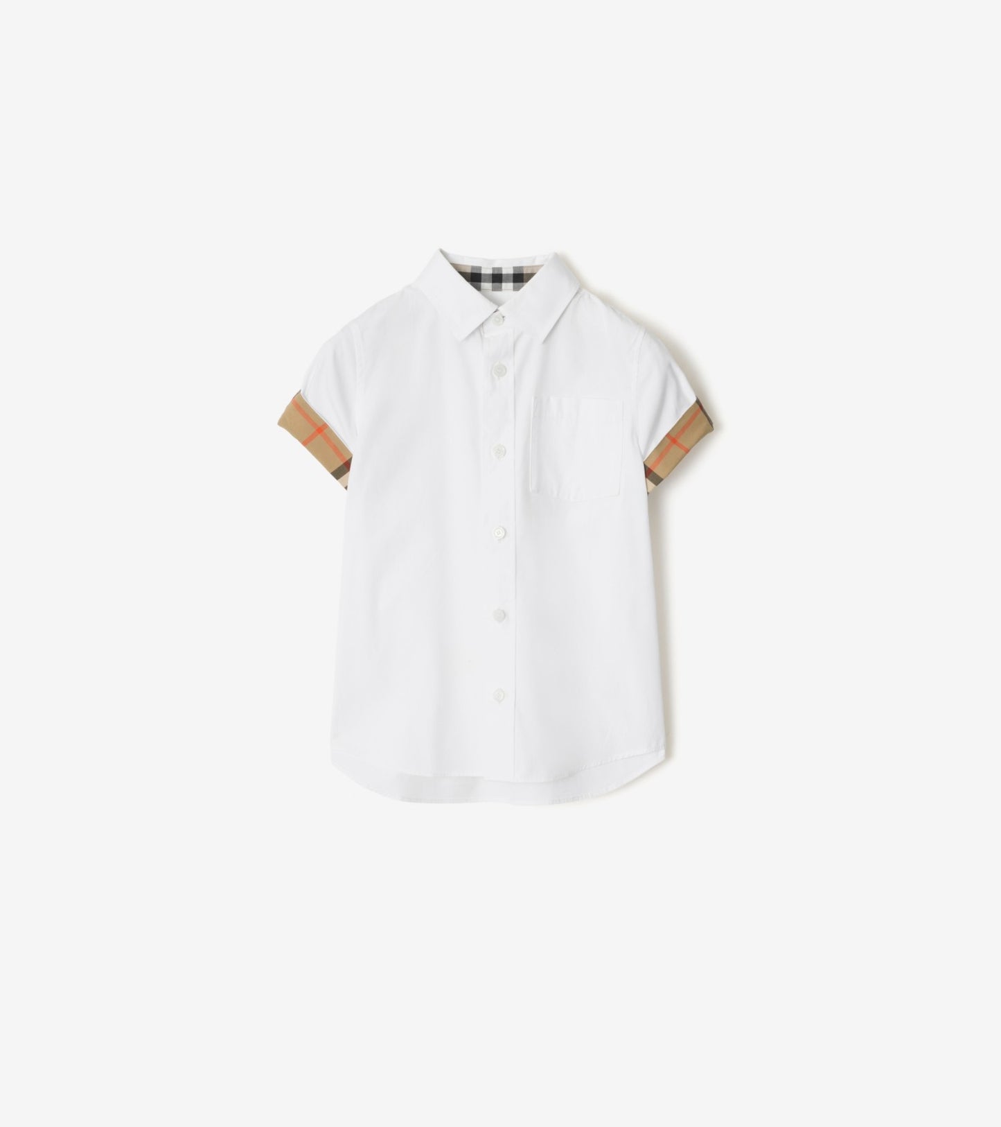 Check Trim Cotton Poplin Shirt in White