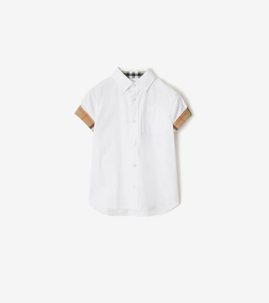 Check Trim Cotton Poplin Shirt in White