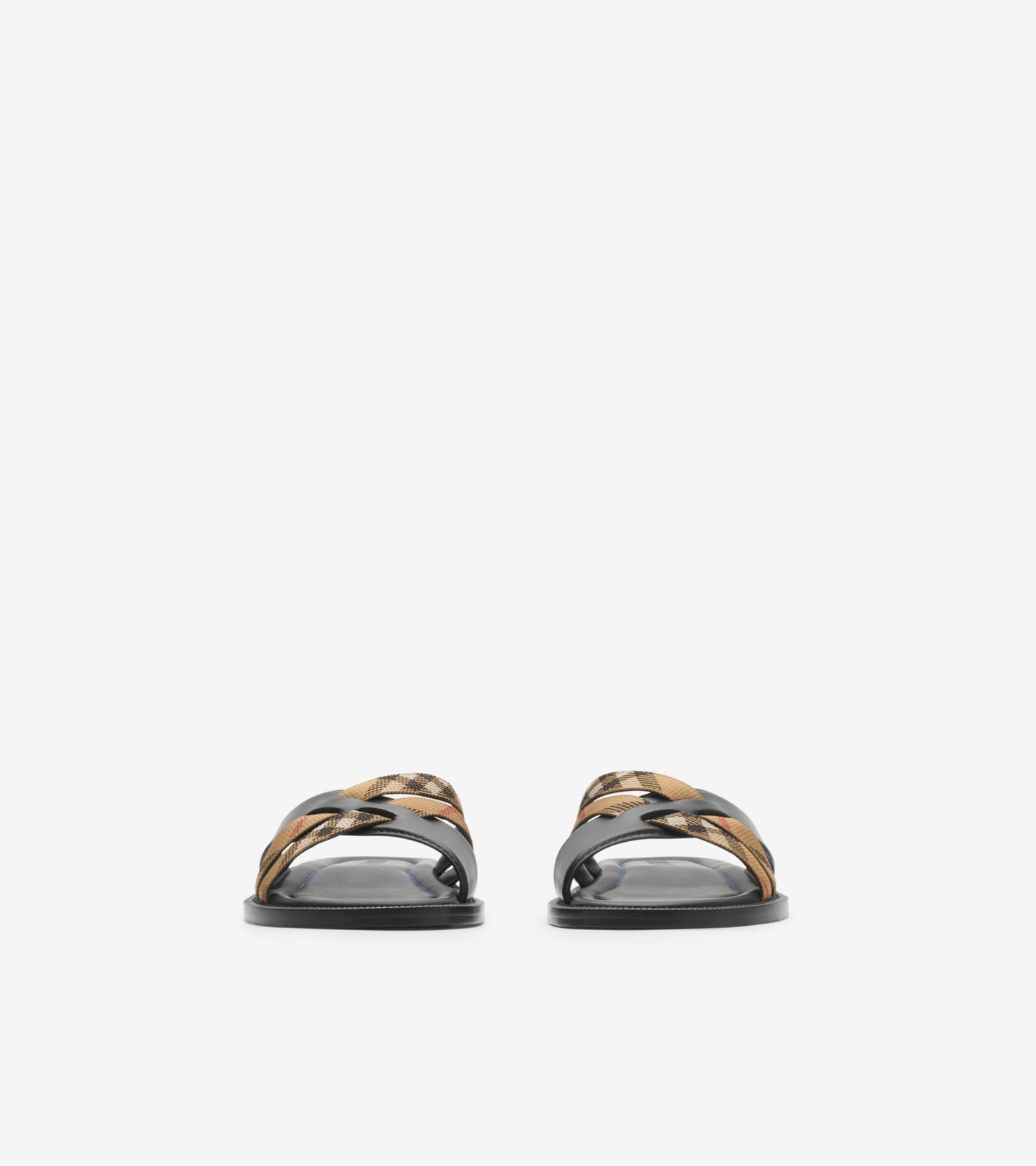 Check and Leather Drift Sandals in Black/sand beige